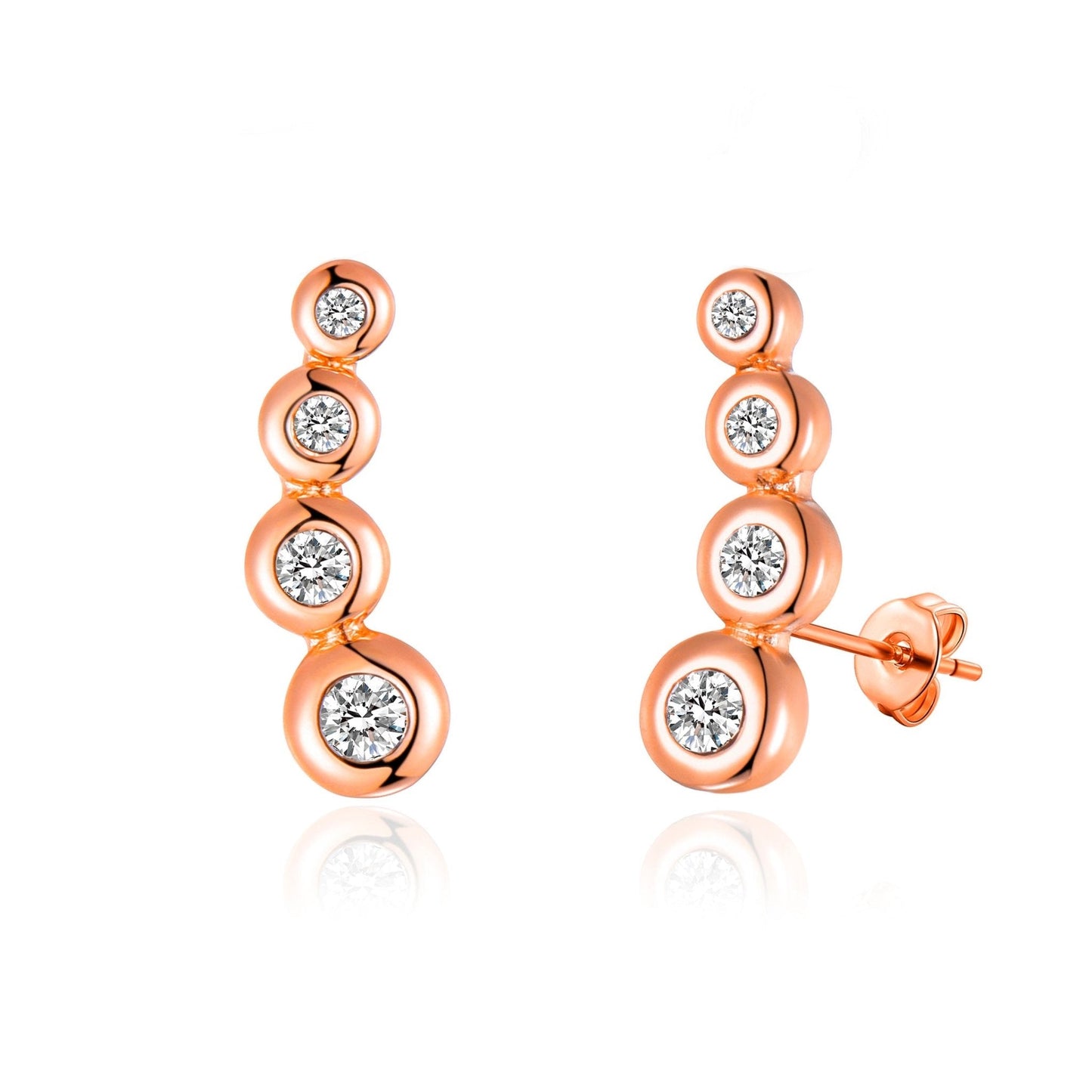 Rose Gold Plated Four Stone Climber Earrings Created With Zircondia® Crystals