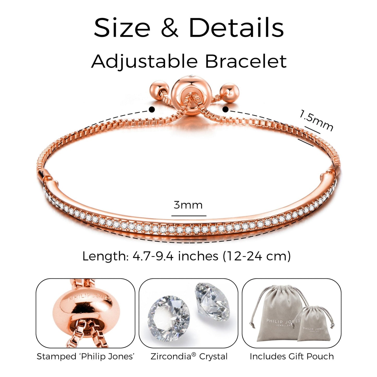 Rose Gold Plated Friendship Bracelet Created with Zircondia® Crystals
