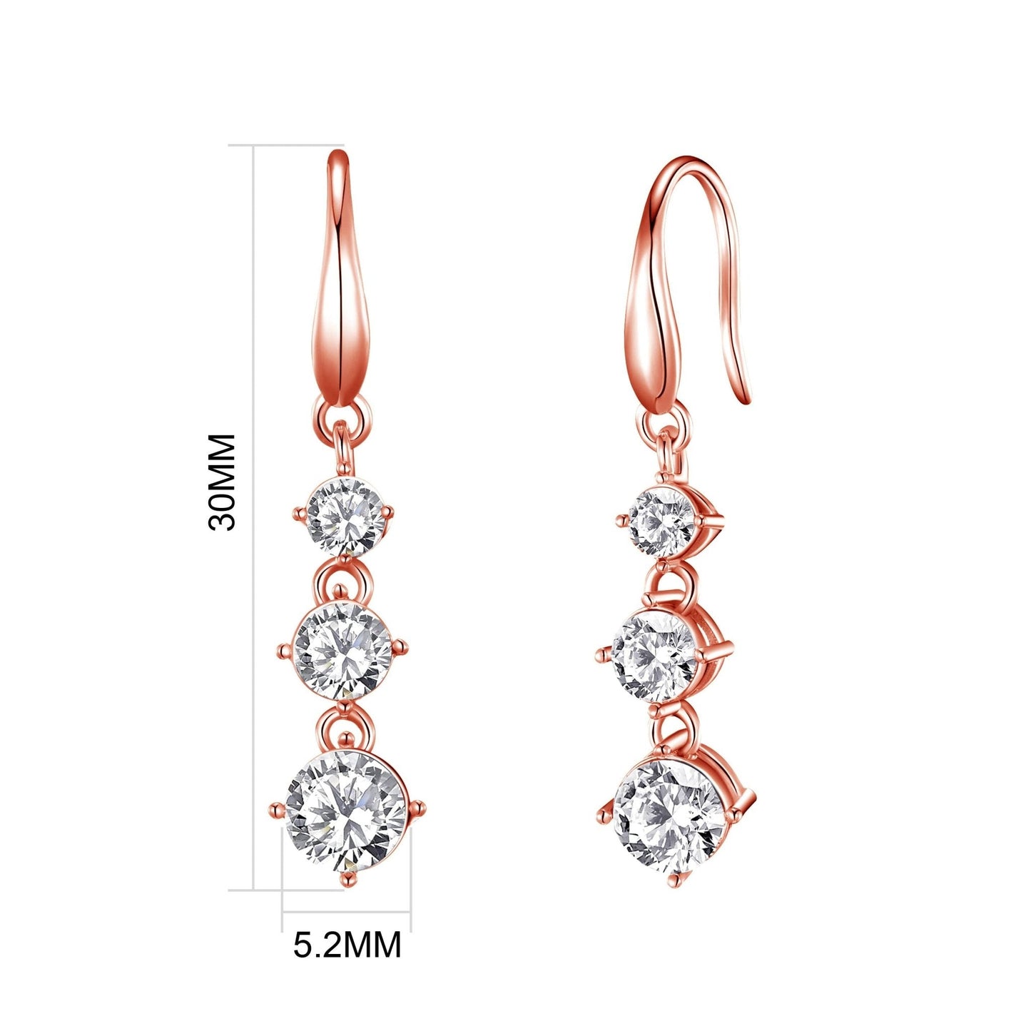 Rose Gold Plated Graduated Drop Earrings Created with Zircondia® Crystals