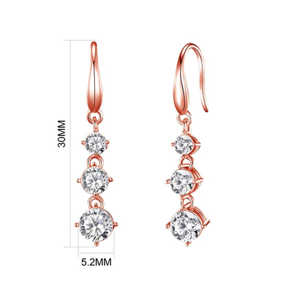 Rose Gold Plated Graduated Drop Earrings Created with Zircondia® Crystals