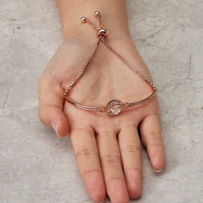 Rose Gold Plated Halo Friendship Bracelet Created with Zircondia® Crystals