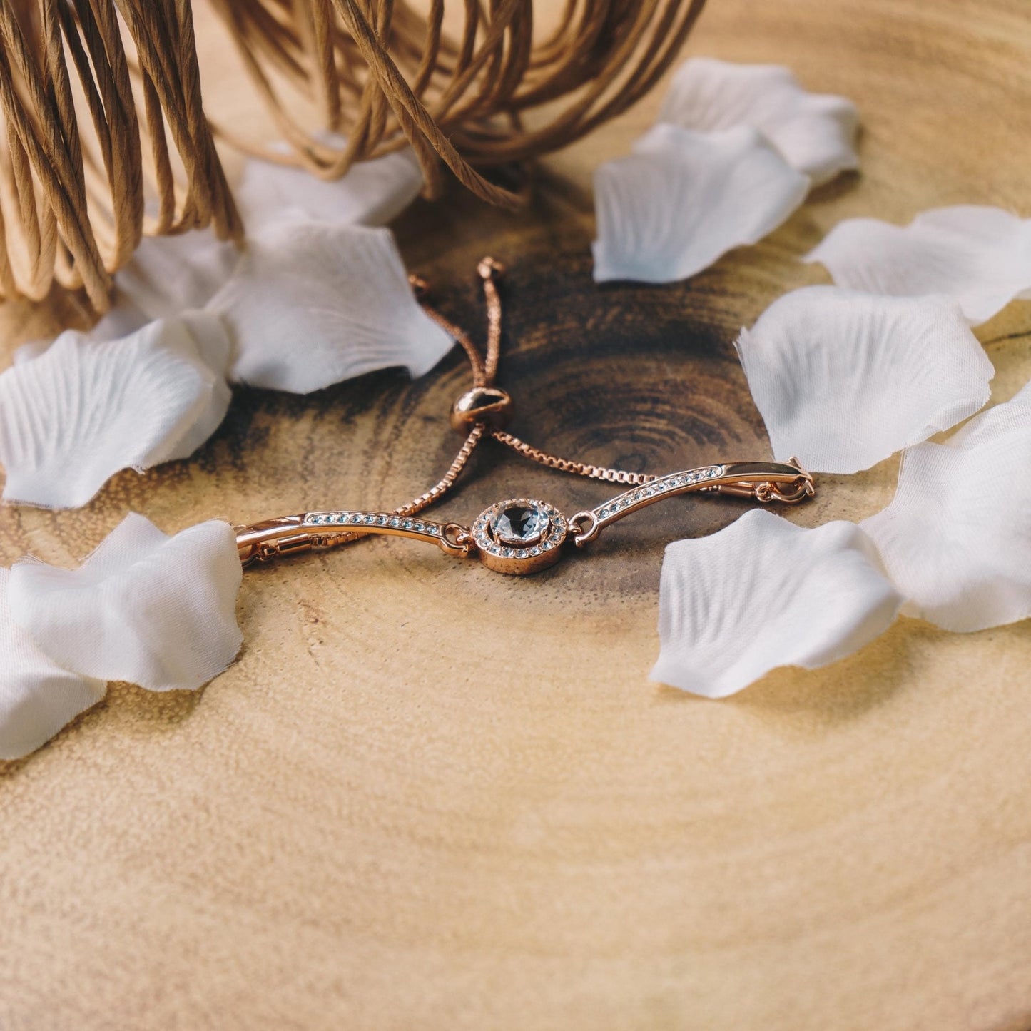 Rose Gold Plated Halo Friendship Bracelet Created with Zircondia® Crystals