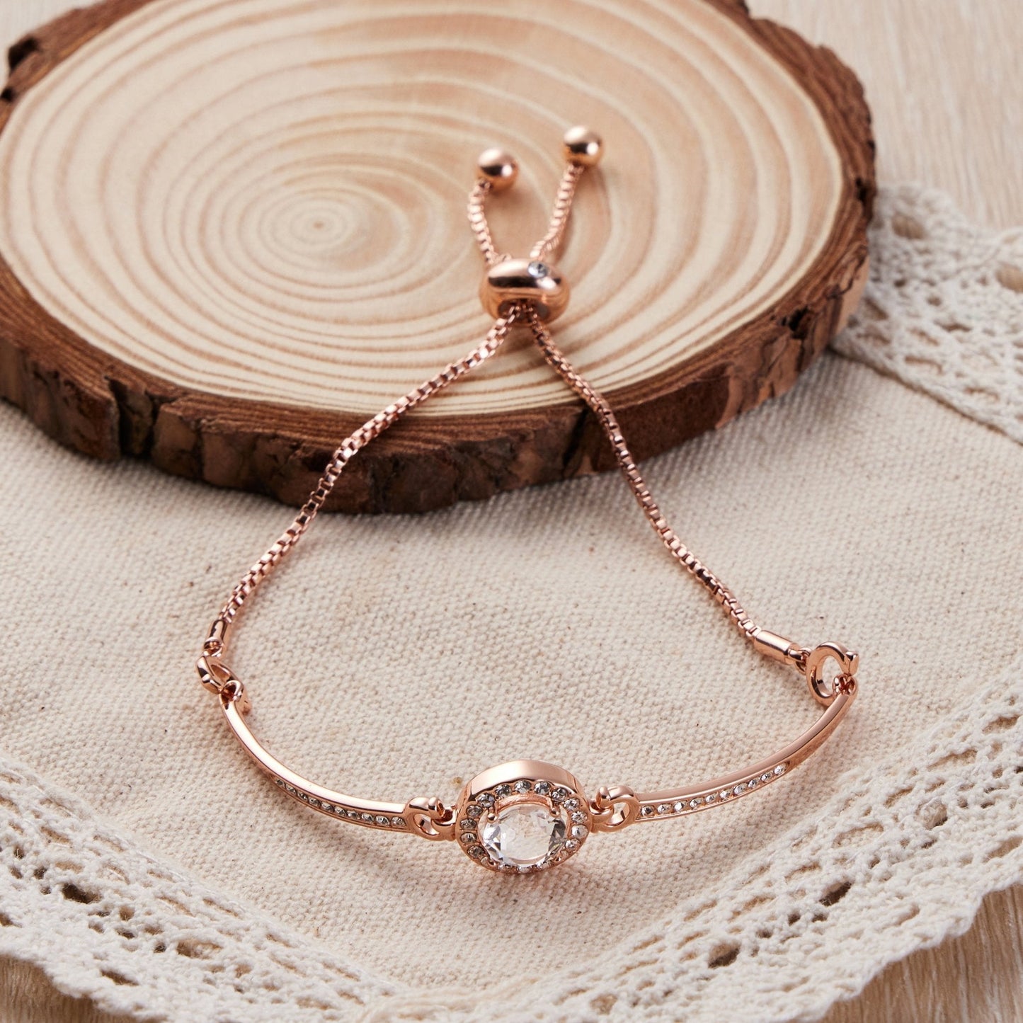 Rose Gold Plated Halo Friendship Bracelet Created with Zircondia® Crystals