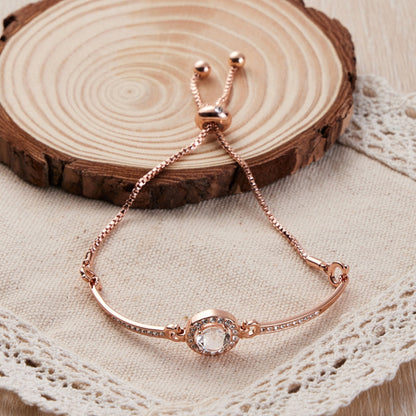 Rose Gold Plated Halo Friendship Bracelet Created with Zircondia® Crystals
