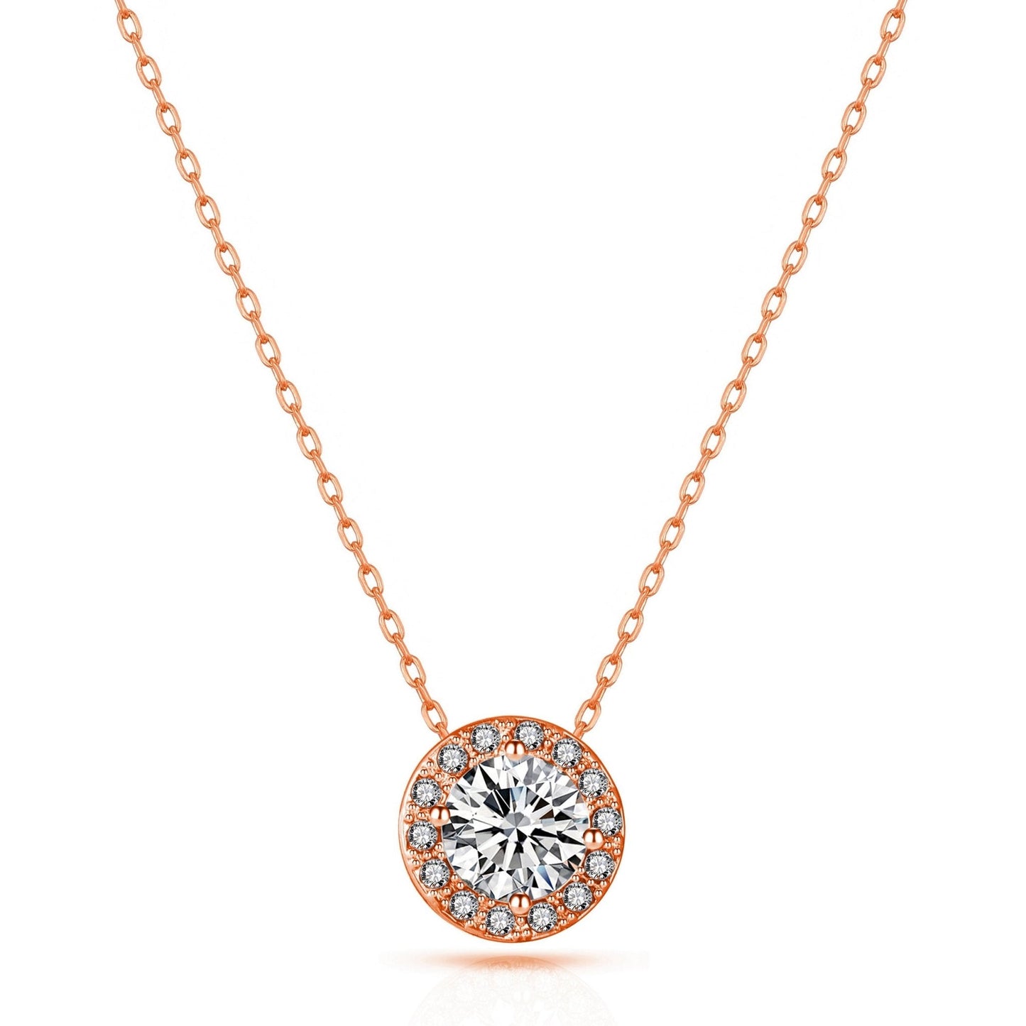 Rose Gold Plated Halo Necklace Created with Zircondia® Crystals