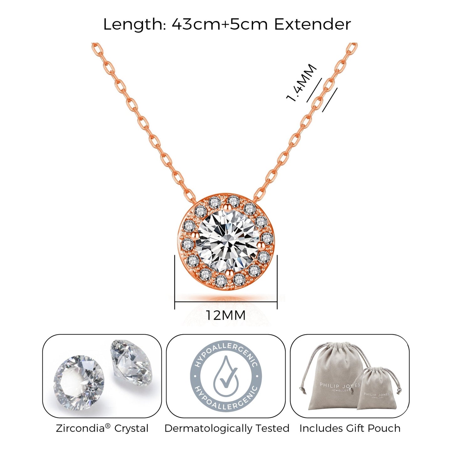Rose Gold Plated Halo Necklace Created with Zircondia® Crystals