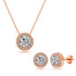 Rose Gold Plated Halo Set Created with Zircondia® Crystals