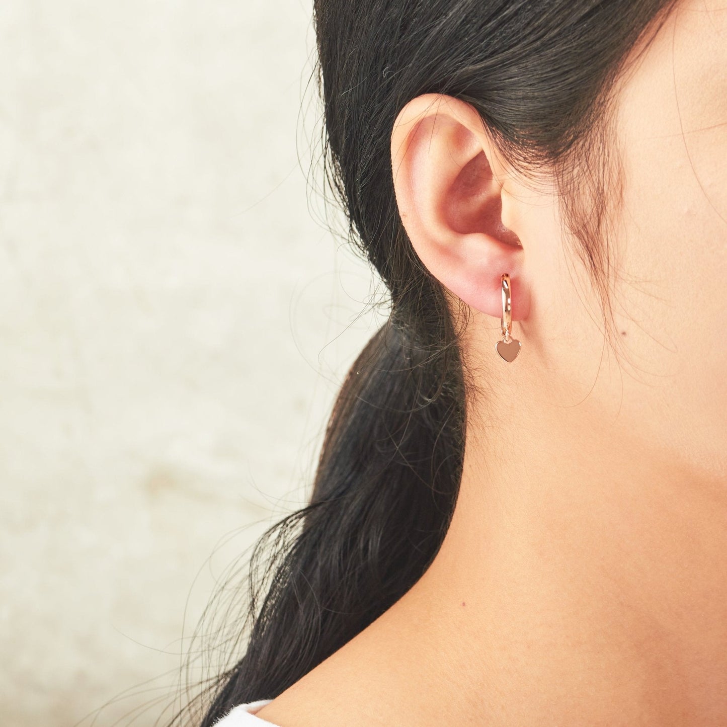 Rose Gold Plated Heart Charm Hoop Earrings