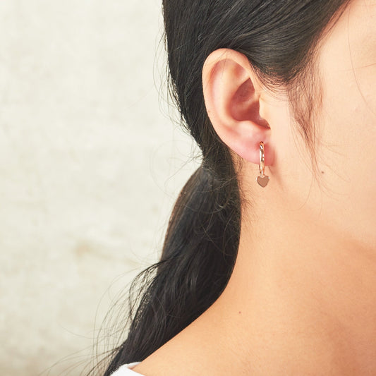 Rose Gold Plated Heart Charm Hoop Earrings