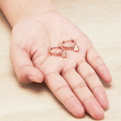 Rose Gold Plated Heart Charm Hoop Earrings