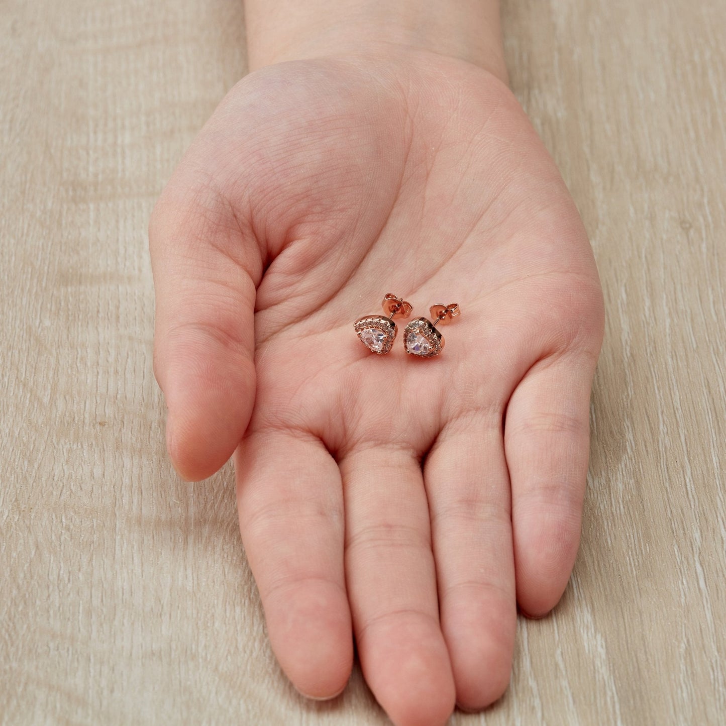 Rose Gold Plated Heart Halo Earrings Created with Zircondia® Crystals