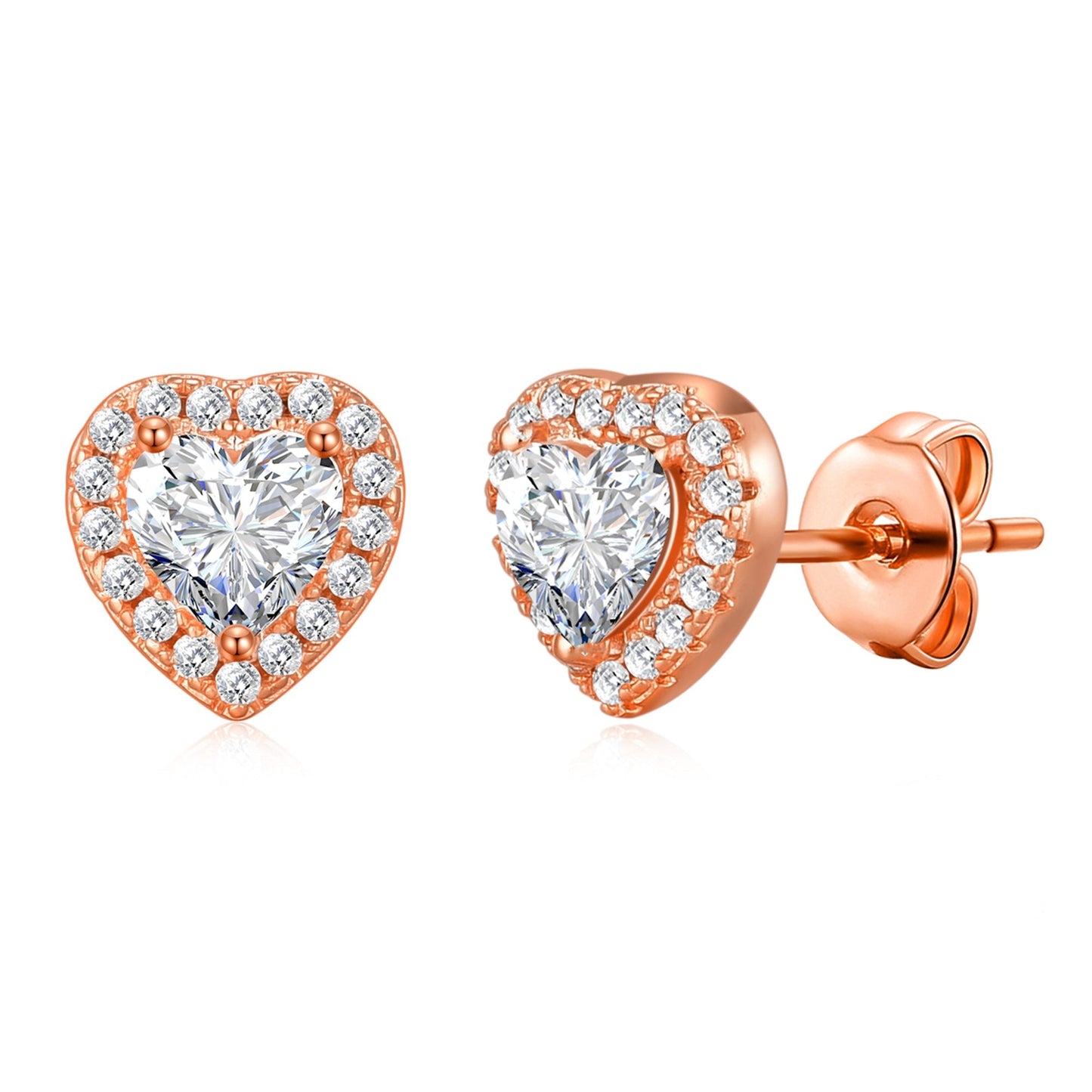 Rose Gold Plated Heart Halo Earrings Created with Zircondia® Crystals