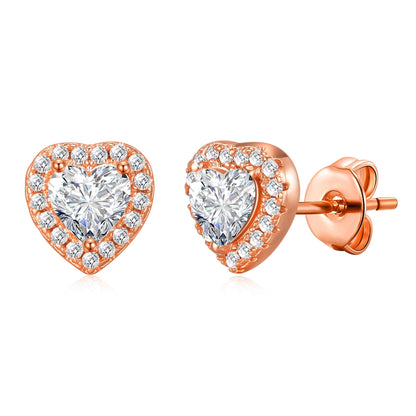Rose Gold Plated Heart Halo Earrings Created with Zircondia® Crystals