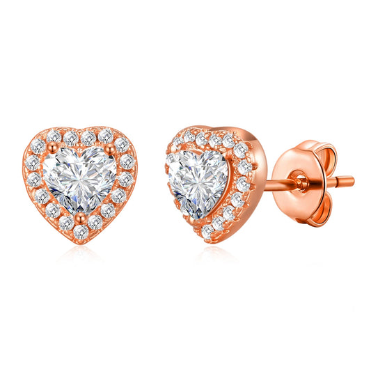 Rose Gold Plated Heart Halo Earrings Created with Zircondia® Crystals