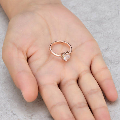 Rose Gold Plated Heart Halo Ring Created with Zircondia® Crystals