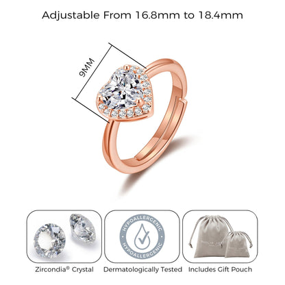 Rose Gold Plated Heart Halo Ring Created with Zircondia® Crystals