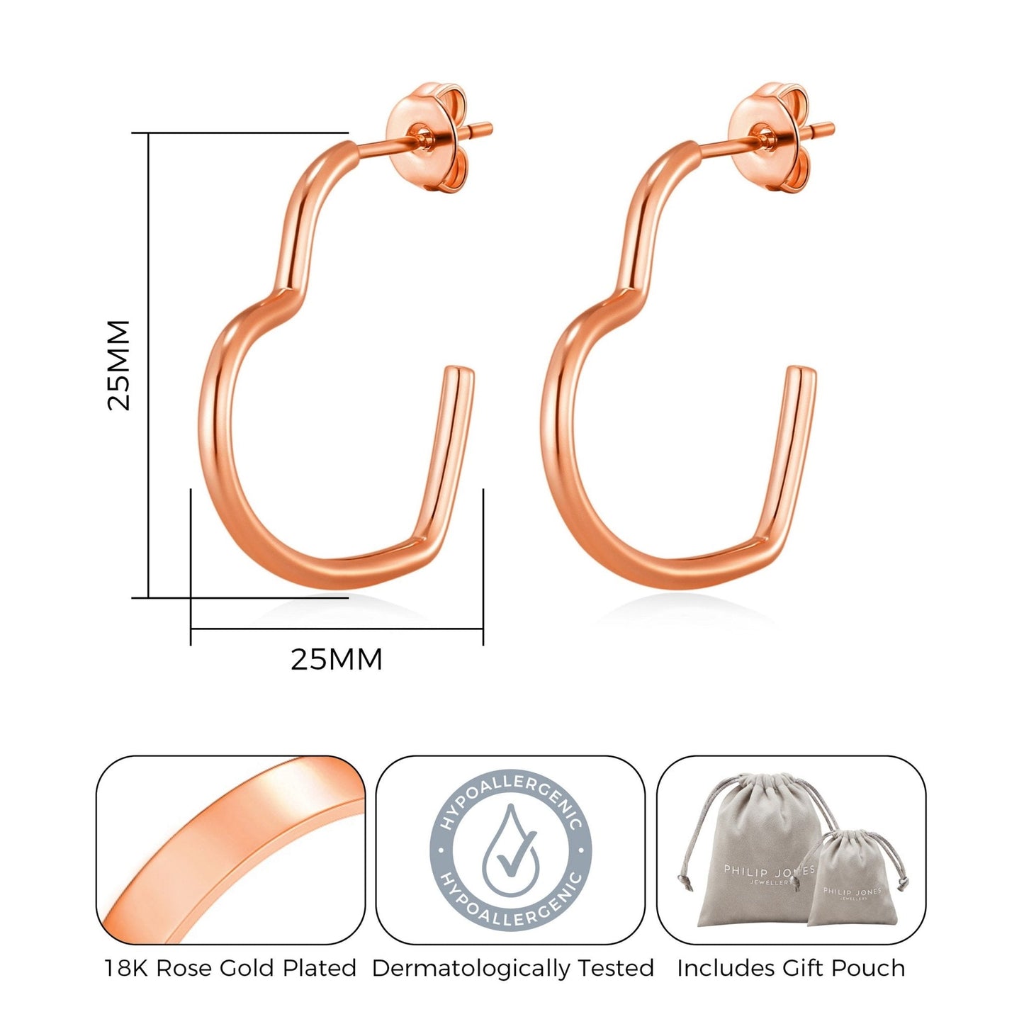 Rose Gold Plated Heart Hoop Earrings