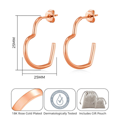 Rose Gold Plated Heart Hoop Earrings