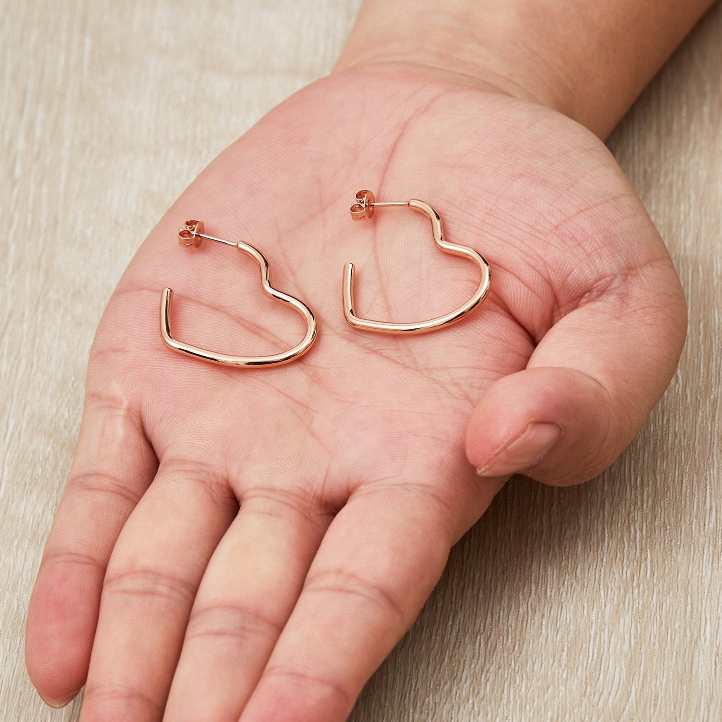 Rose Gold Plated Heart Hoop Earrings