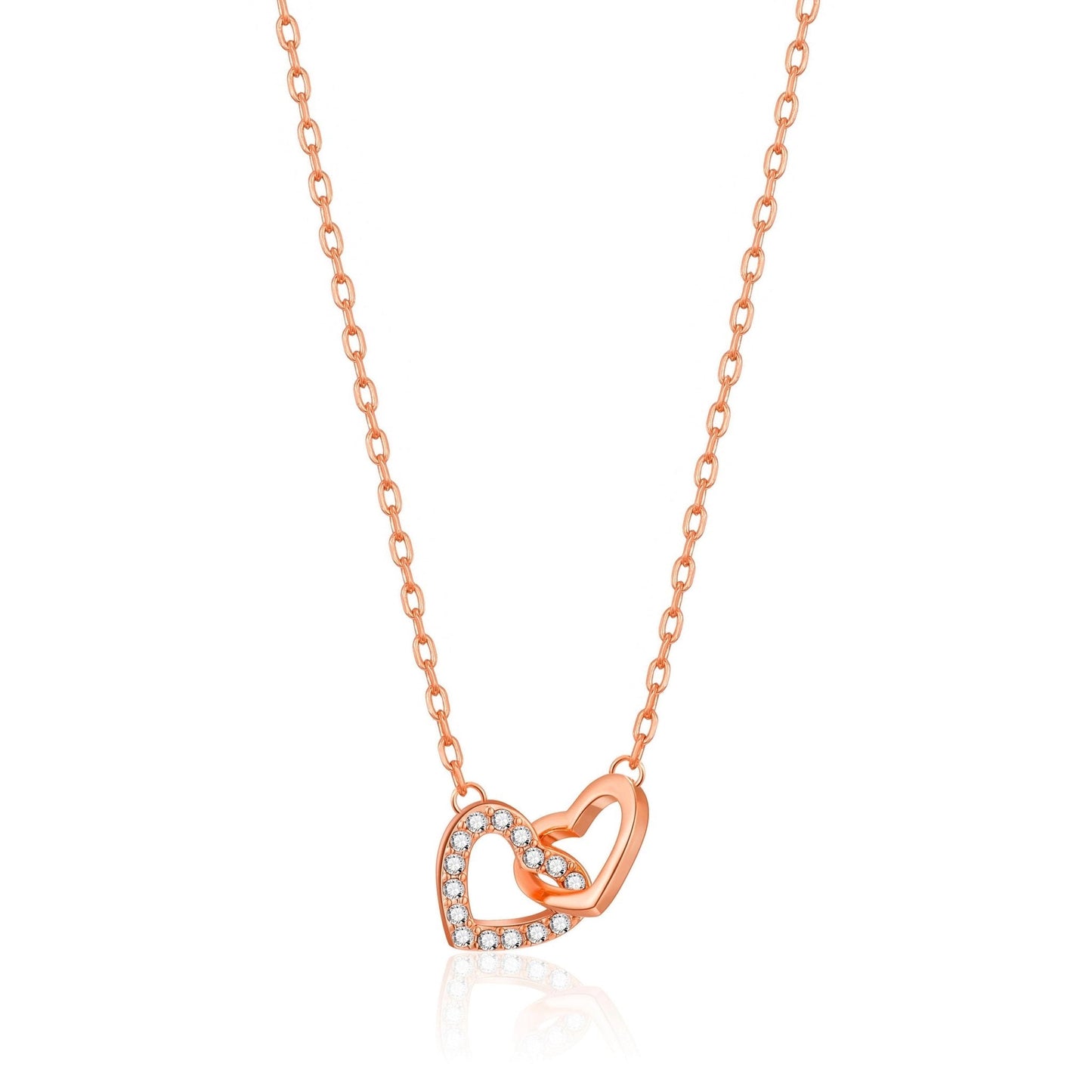 Rose Gold Plated Heart Link Necklace Created with Zircondia® Crystals