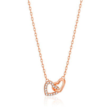 Rose Gold Plated Heart Link Necklace Created with Zircondia® Crystals