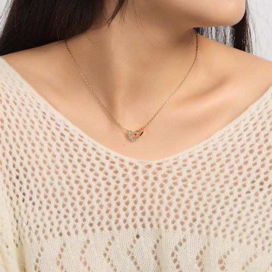 Rose Gold Plated Heart Link Necklace Created with Zircondia® Crystals