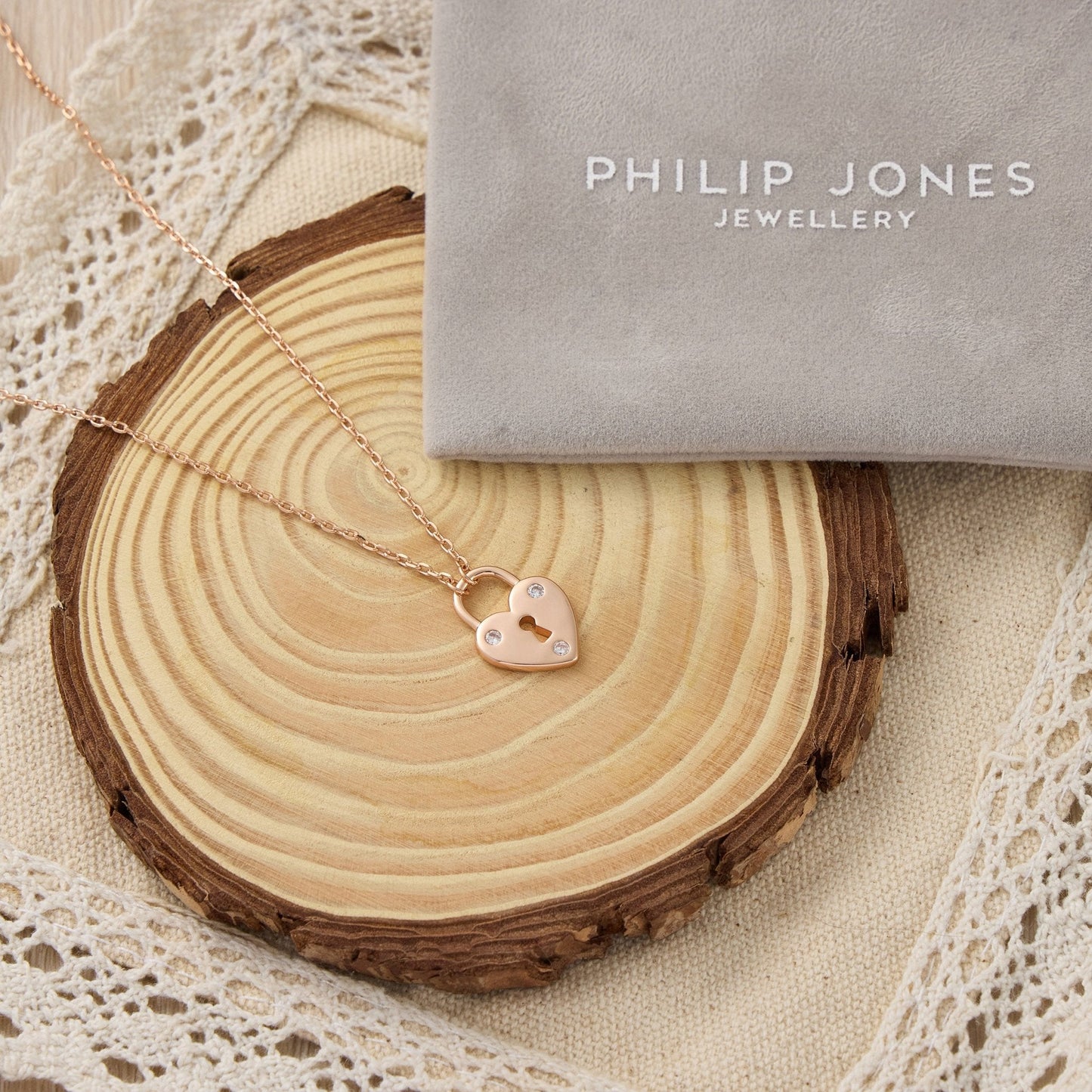 Rose Gold Plated Heart Padlock Necklace Created with Zircondia® Crystals