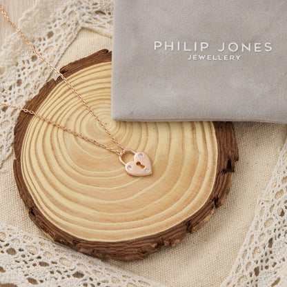 Rose Gold Plated Heart Padlock Necklace Created with Zircondia® Crystals