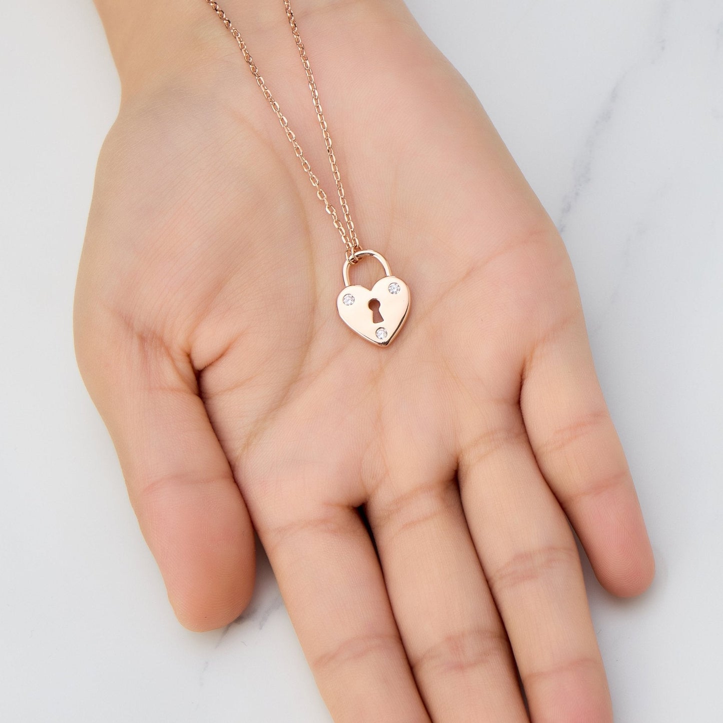 Rose Gold Plated Heart Padlock Necklace Created with Zircondia® Crystals