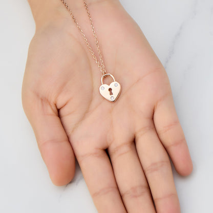 Rose Gold Plated Heart Padlock Necklace Created with Zircondia® Crystals