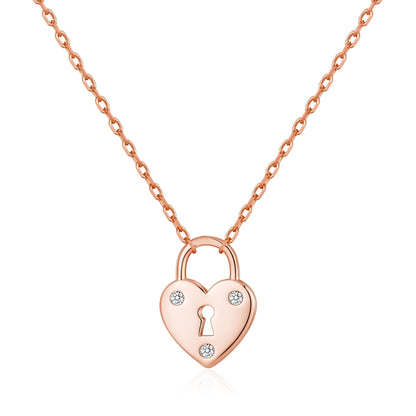 Rose Gold Plated Heart Padlock Necklace Created with Zircondia® Crystals
