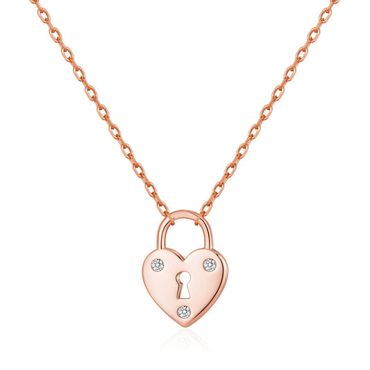 Rose Gold Plated Heart Padlock Necklace Created with Zircondia® Crystals