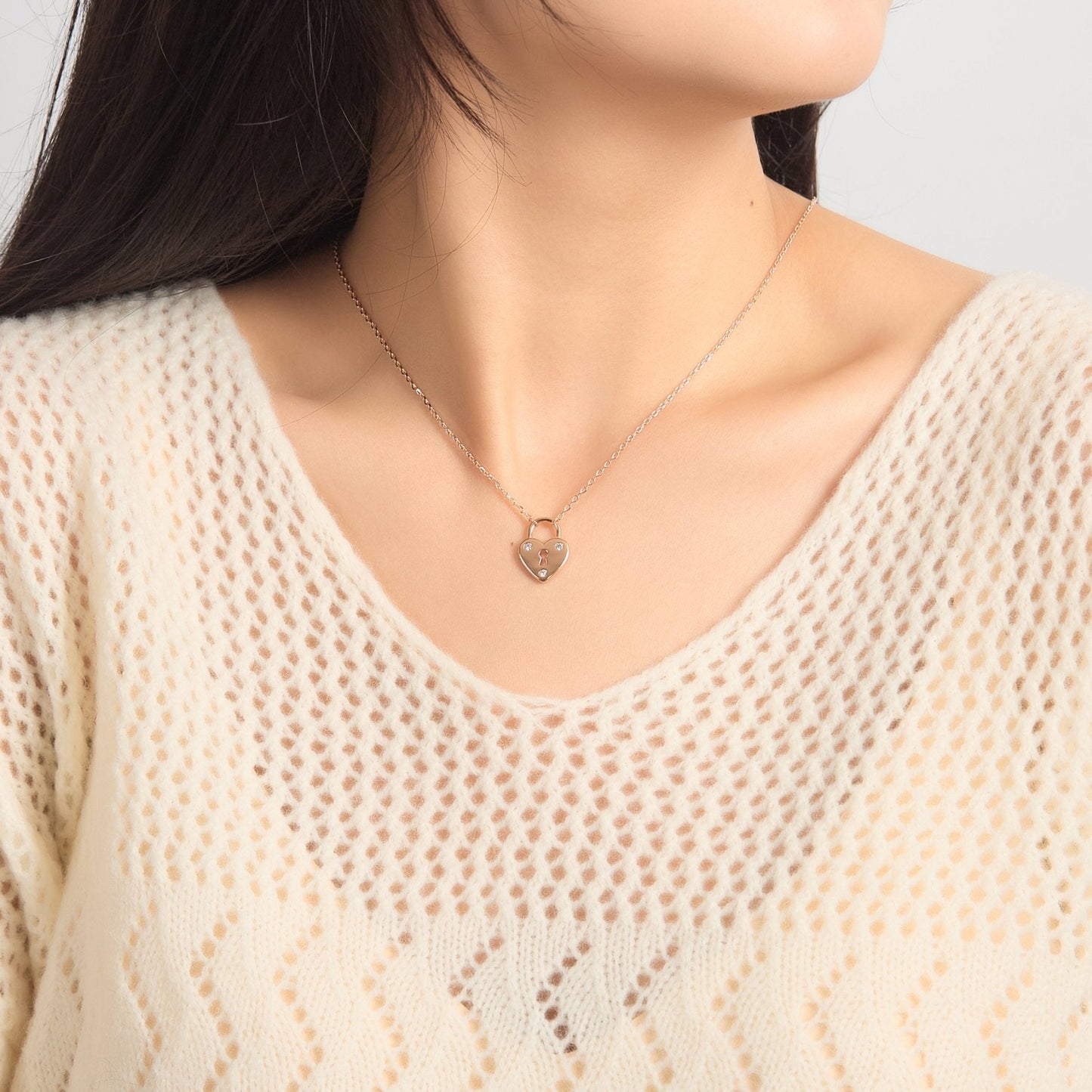 Rose Gold Plated Heart Padlock Necklace Created with Zircondia® Crystals