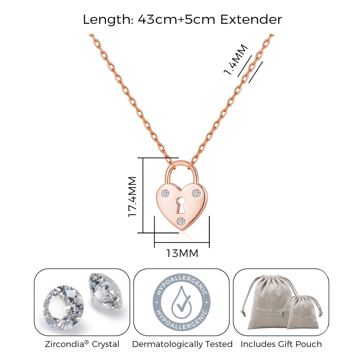 Rose Gold Plated Heart Padlock Necklace Created with Zircondia® Crystals