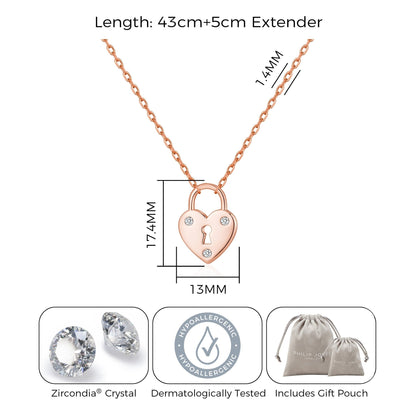 Rose Gold Plated Heart Padlock Necklace Created with Zircondia® Crystals