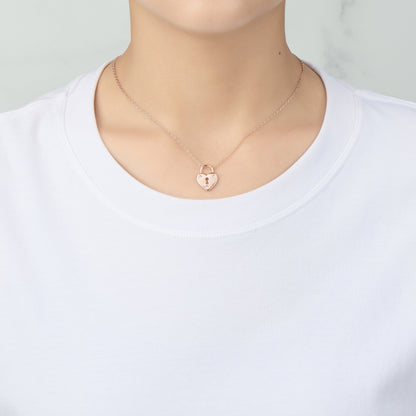 Rose Gold Plated Heart Padlock Necklace Created with Zircondia® Crystals