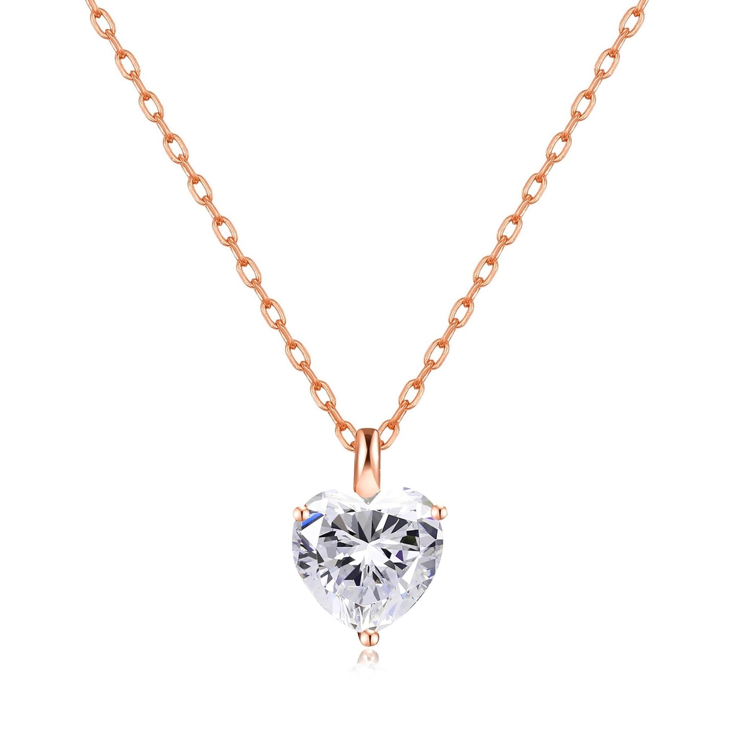 Rose Gold Plated Heart Solitaire Necklace Created with Zircondia® Crystals