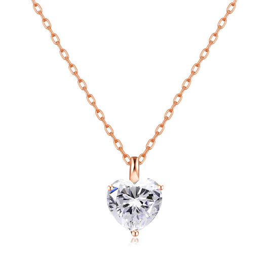 Rose Gold Plated Heart Solitaire Necklace Created with Zircondia® Crystals