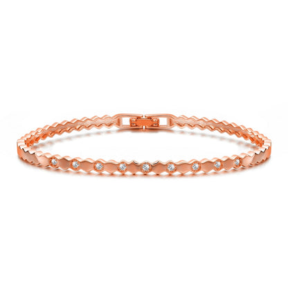 Rose Gold Plated Honeycomb Bangle Created with Zircondia® Crystals (7 Inch)