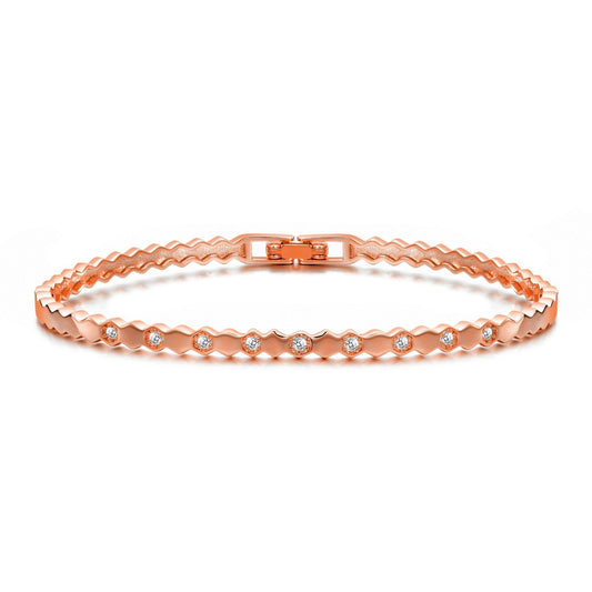 Rose Gold Plated Honeycomb Bangle Created with Zircondia® Crystals (7 Inch)
