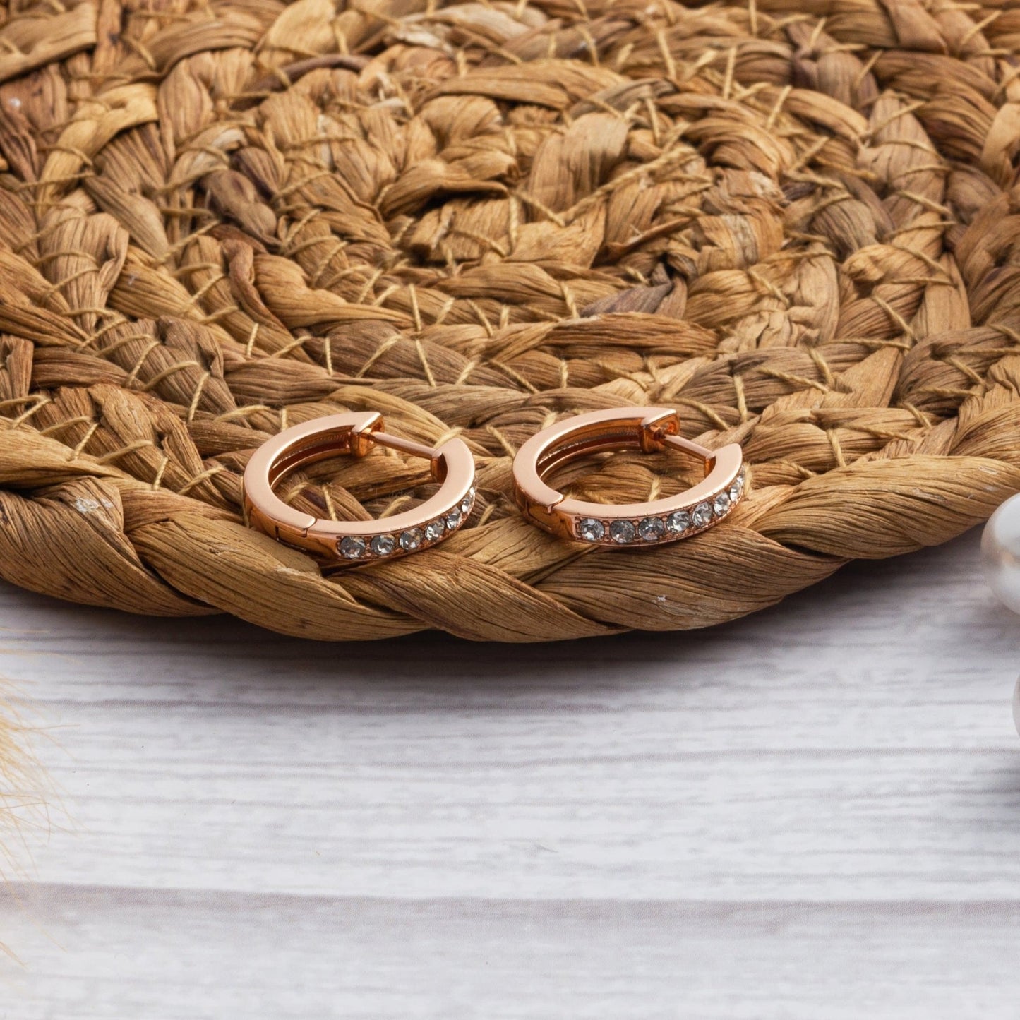 Rose Gold Plated Hoop Earrings Created with Zircondia® Crystals