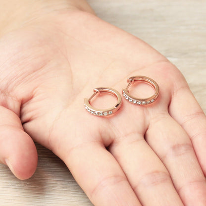 Rose Gold Plated Hoop Earrings Created with Zircondia® Crystals