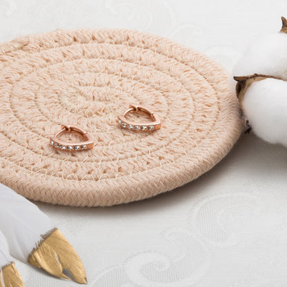 Rose Gold Plated Huggie Hoop Earrings Created with Zircondia® Crystals