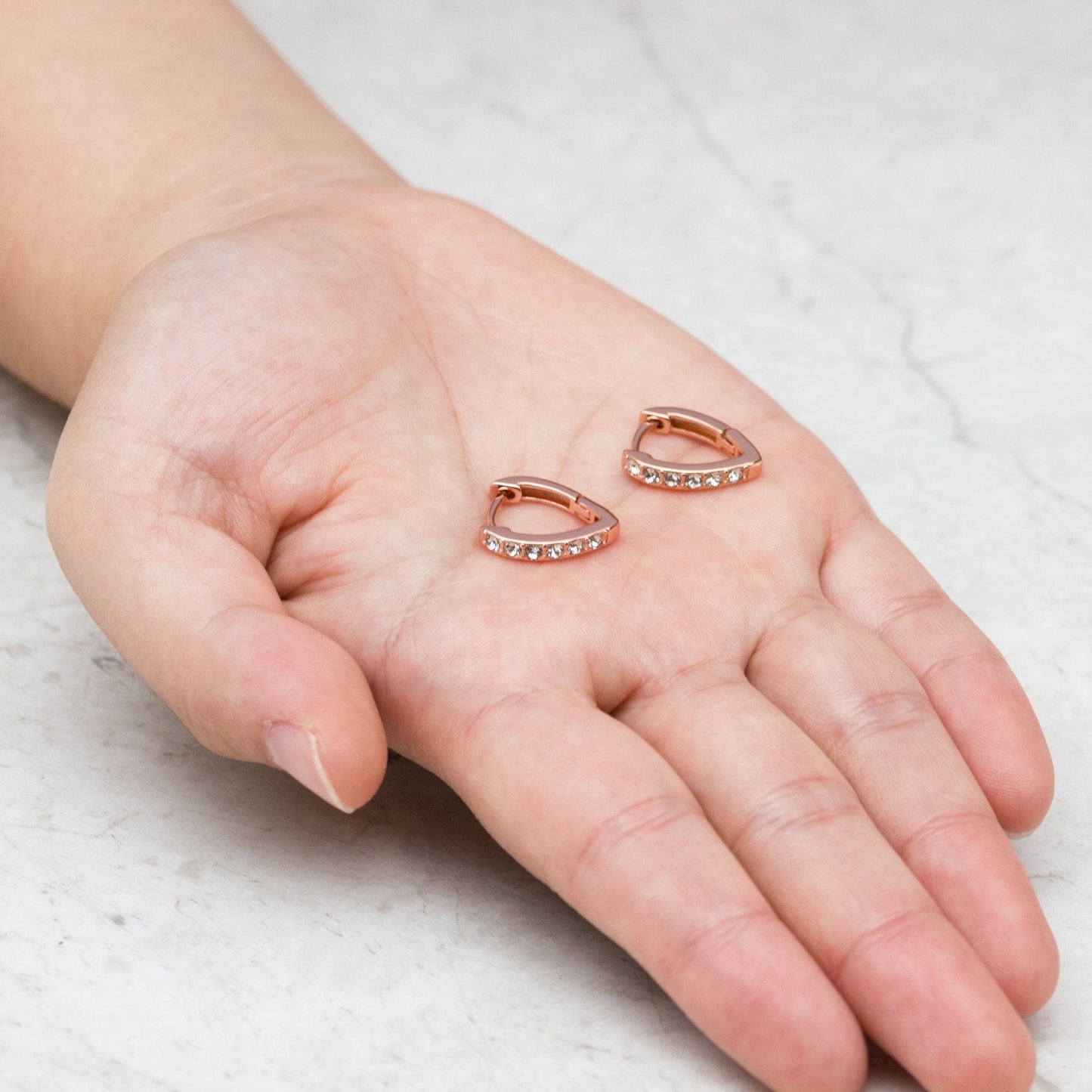 Rose Gold Plated Huggie Hoop Earrings Created with Zircondia® Crystals