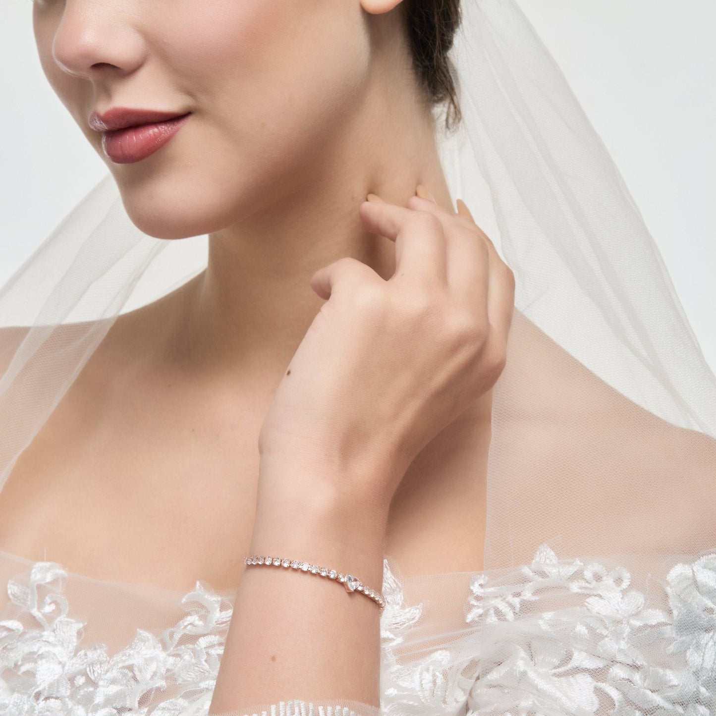 Rose Gold Plated I Couldn't Say I Do Without You Heart Solitaire Bridal Bracelet with Zircondia® Crystals