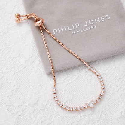 Rose Gold Plated I Couldn't Say I Do Without You Heart Solitaire Bridal Bracelet with Zircondia® Crystals