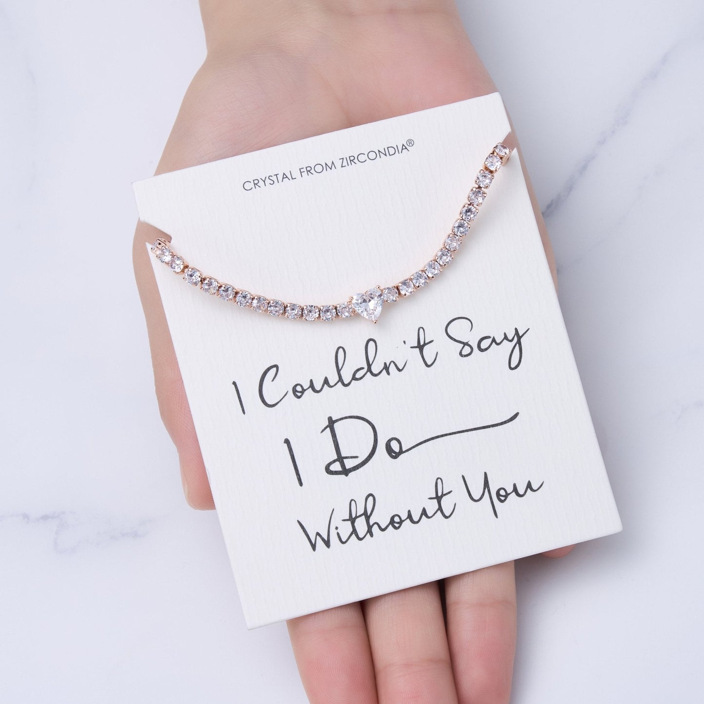 Rose Gold Plated I Couldn't Say I Do Without You Heart Solitaire Bridal Bracelet with Zircondia® Crystals