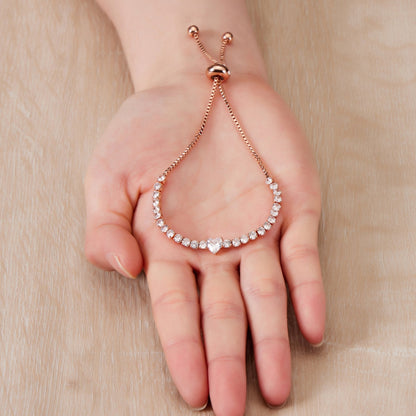 Rose Gold Plated Heart Solitaire Friendship Slider Bracelet Created with Zircondia® Crystals