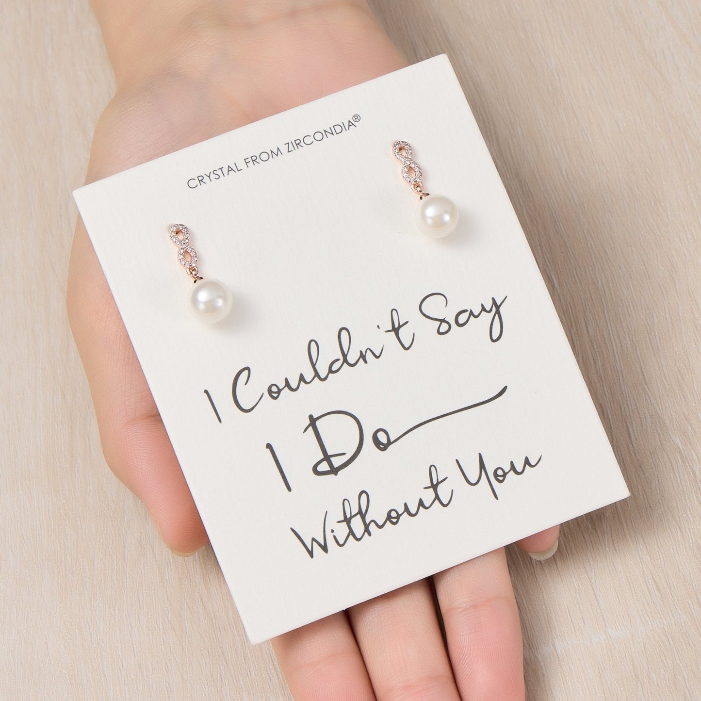Rose Gold Plated I Couldn't Say I Do Without You Infinity Pearl Drop Bridal Earrings with Zircondia® Crystals