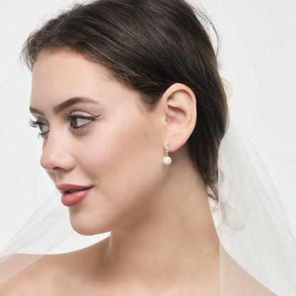 Rose Gold Plated I Couldn't Say I Do Without You Infinity Pearl Drop Bridal Earrings with Zircondia® Crystals